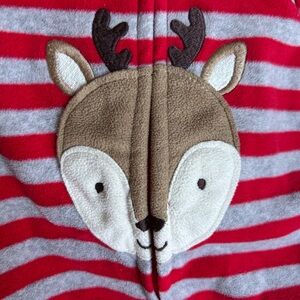 Carter's Festive Reindeer Red and Gray Striped Fleece Sleeper Size 6m